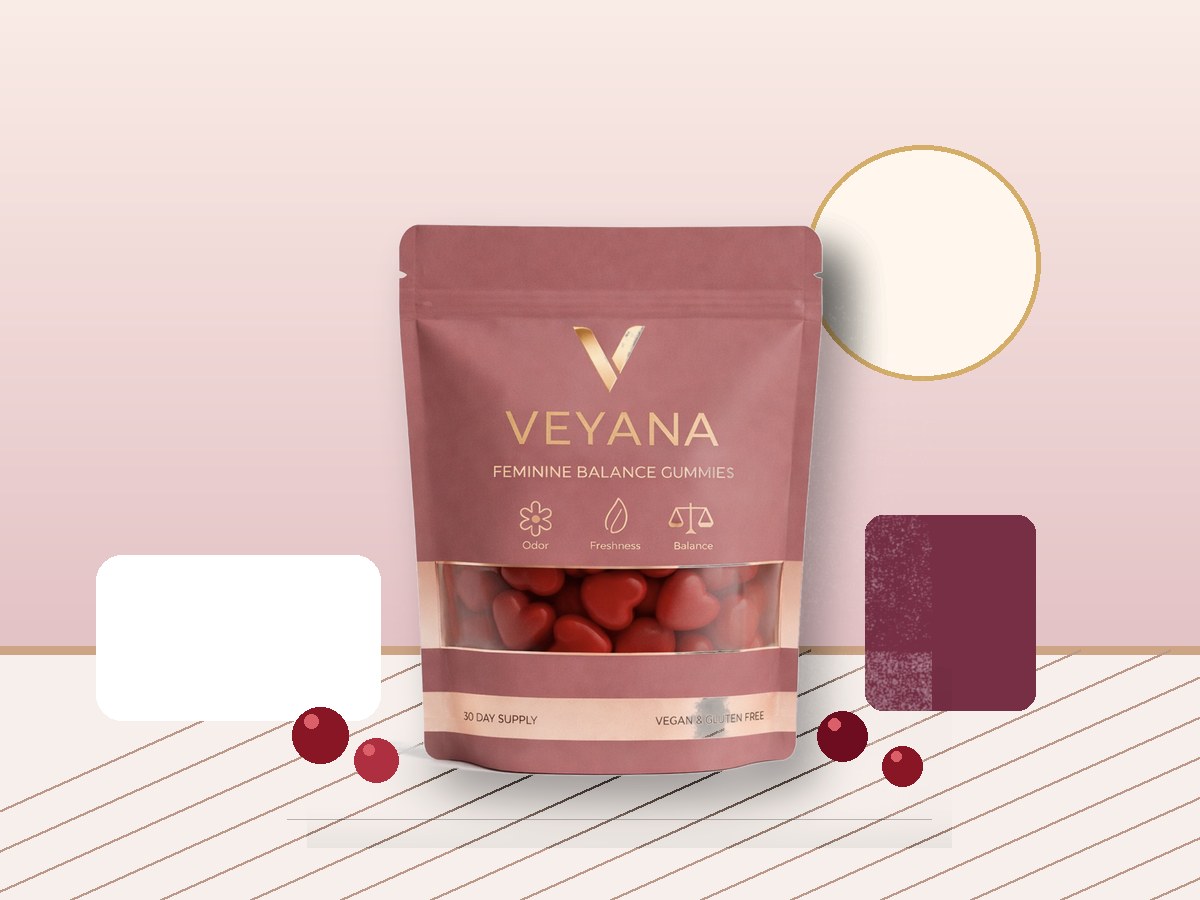 VEYANA pouch styled on a feminine vanity setting